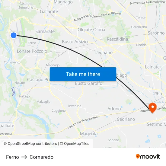 Ferno to Cornaredo map