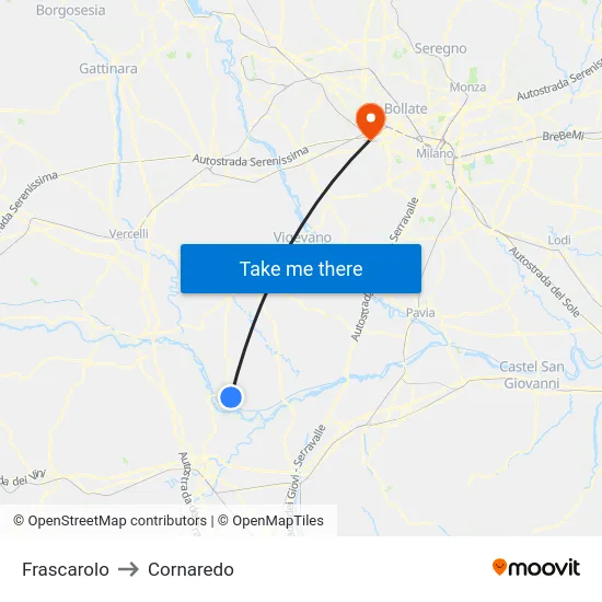 Frascarolo to Cornaredo map