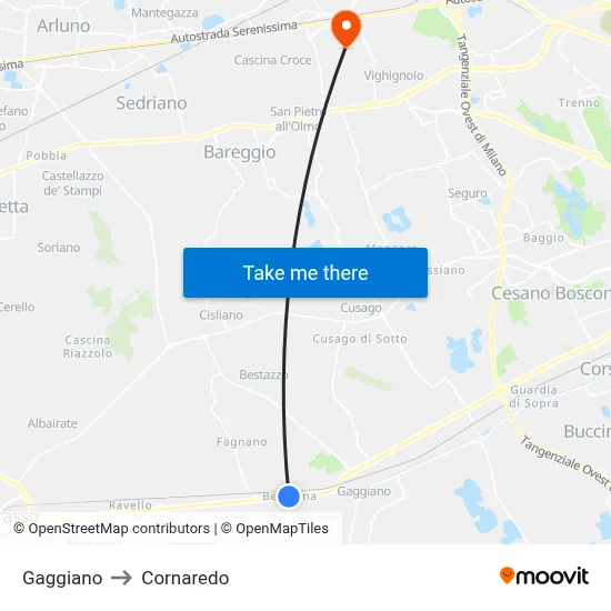 Gaggiano to Cornaredo map