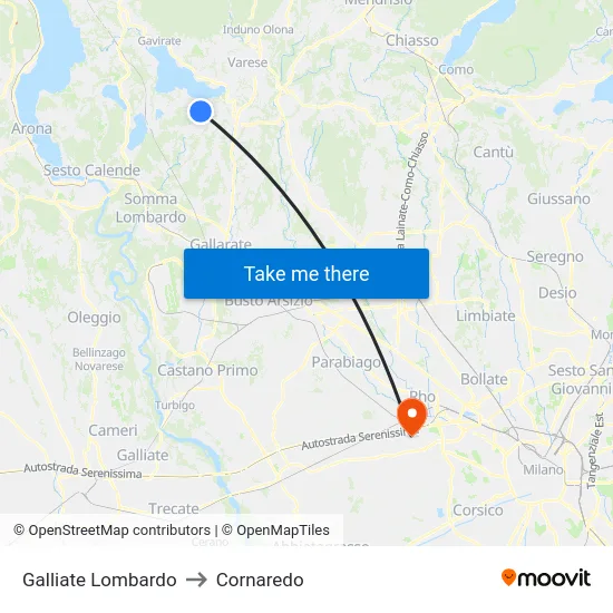 Galliate Lombardo to Cornaredo map