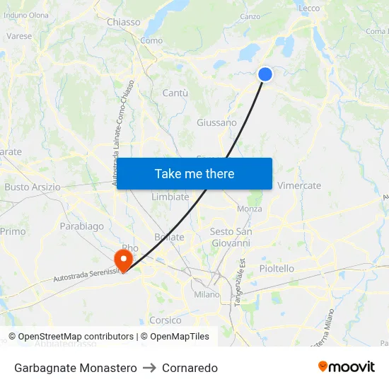 Garbagnate Monastero to Cornaredo map