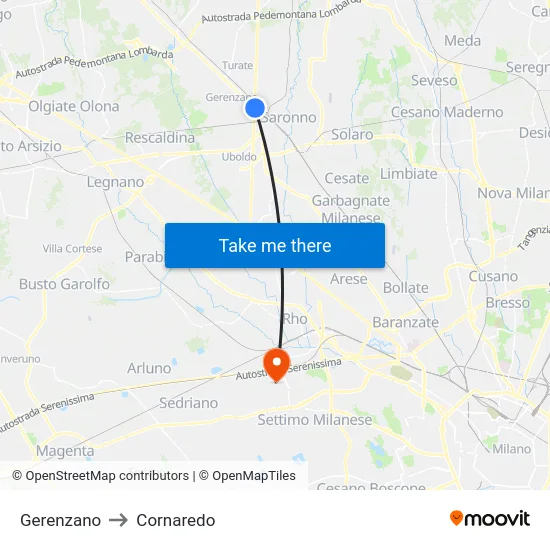Gerenzano to Cornaredo map