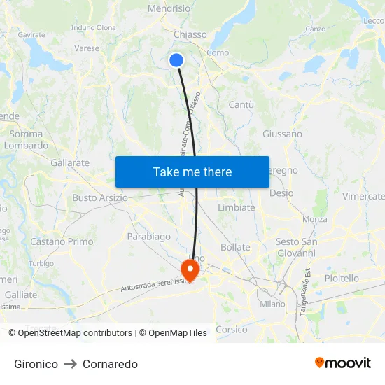 Gironico to Cornaredo map