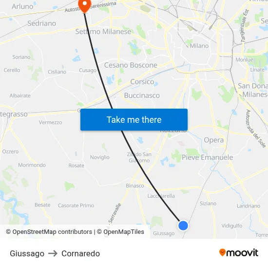 Giussago to Cornaredo map