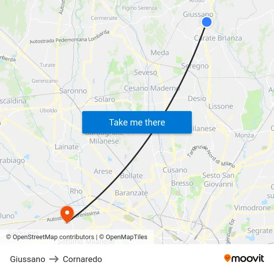 Giussano to Cornaredo map