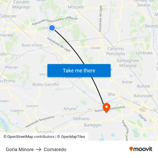 Gorla Minore to Cornaredo map