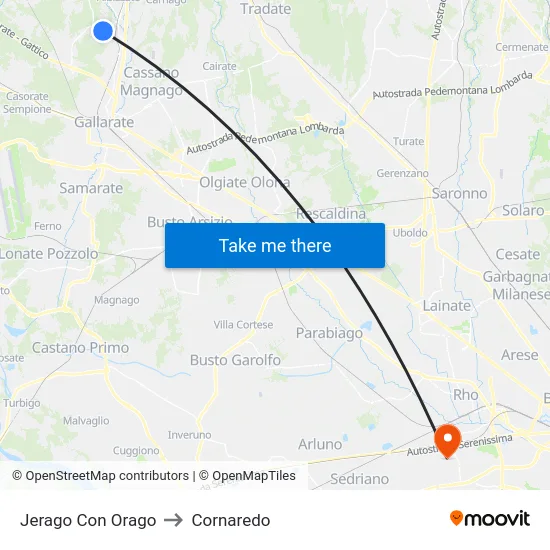 Jerago con Orago to Cornaredo map