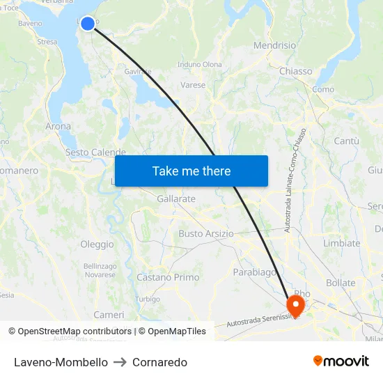 Laveno-Mombello to Cornaredo map