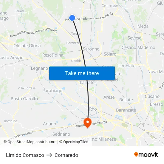 Limido Comasco to Cornaredo map