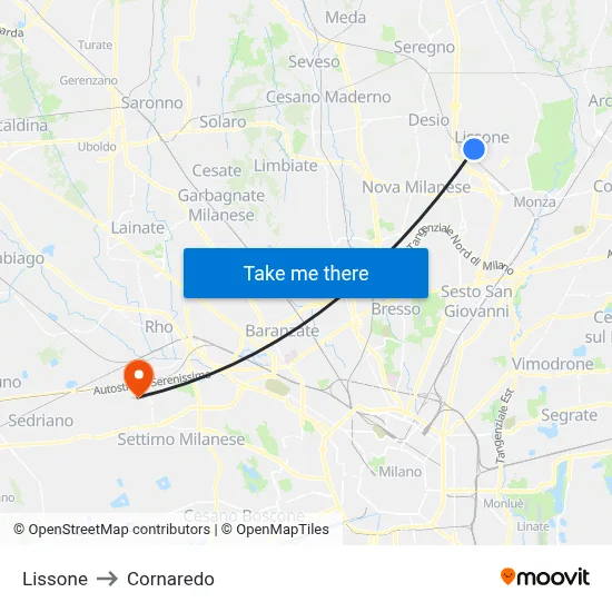 Lissone to Cornaredo map