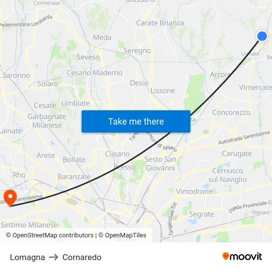 Lomagna to Cornaredo map