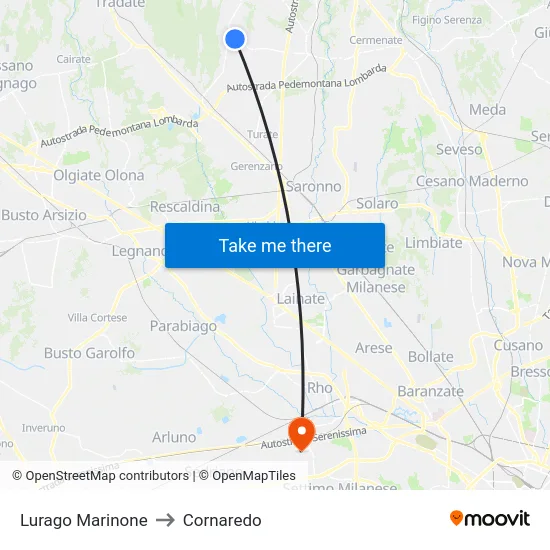 Lurago Marinone to Cornaredo map