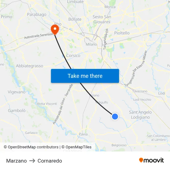 Marzano to Cornaredo map