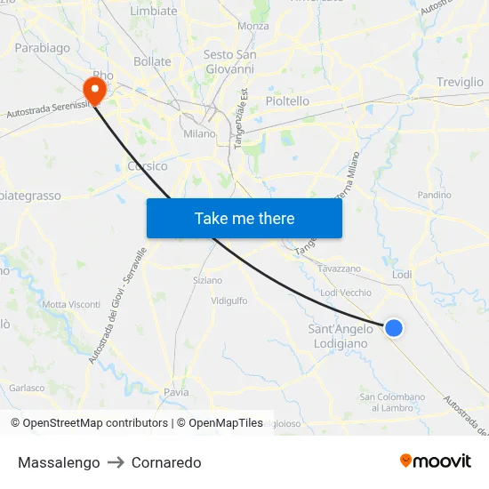 Massalengo to Cornaredo map