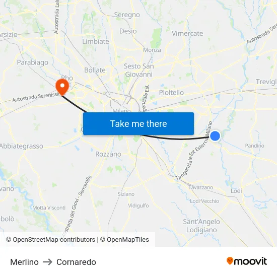 Merlino to Cornaredo map