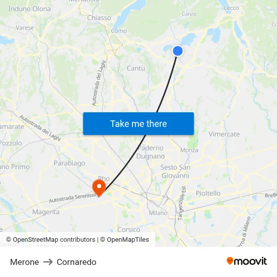 Merone to Cornaredo map