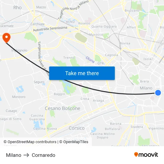Milan to Cornaredo map