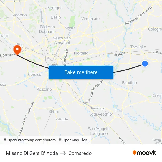 Misano di Gera d'Adda to Cornaredo map