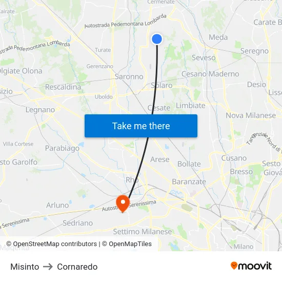 Misinto to Cornaredo map