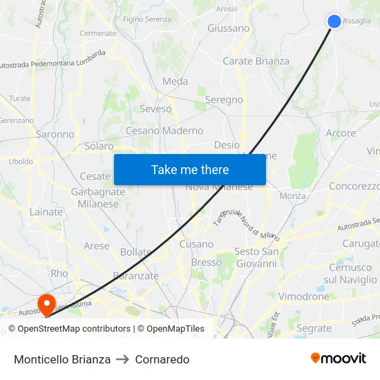 Monticello Brianza to Cornaredo map
