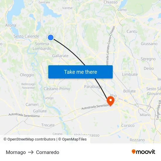 Mornago to Cornaredo map