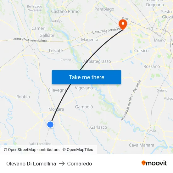 Olevano Di Lomellina to Cornaredo map