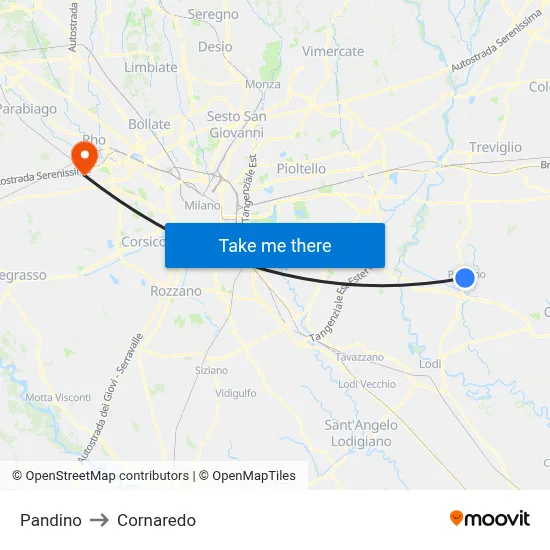 Pandino to Cornaredo map