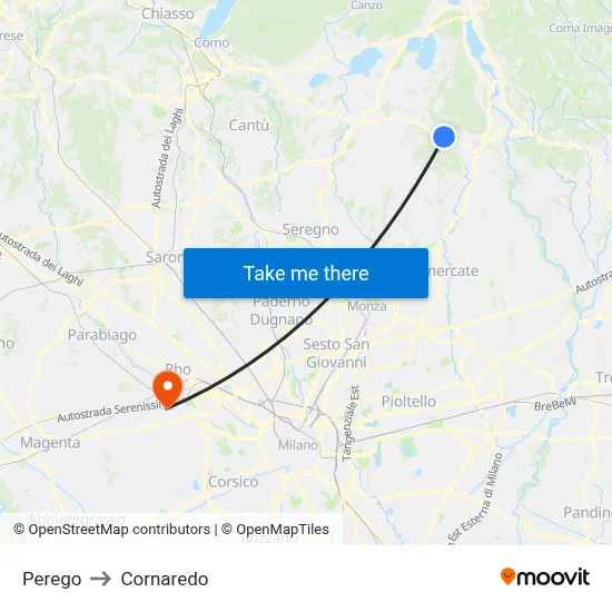 Perego to Cornaredo map