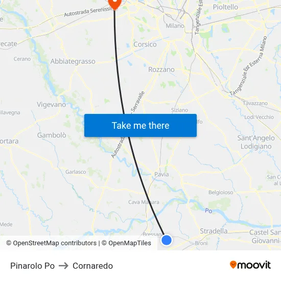 Pinarolo Po to Cornaredo map