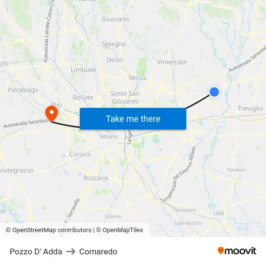 Pozzo D' Adda to Cornaredo map