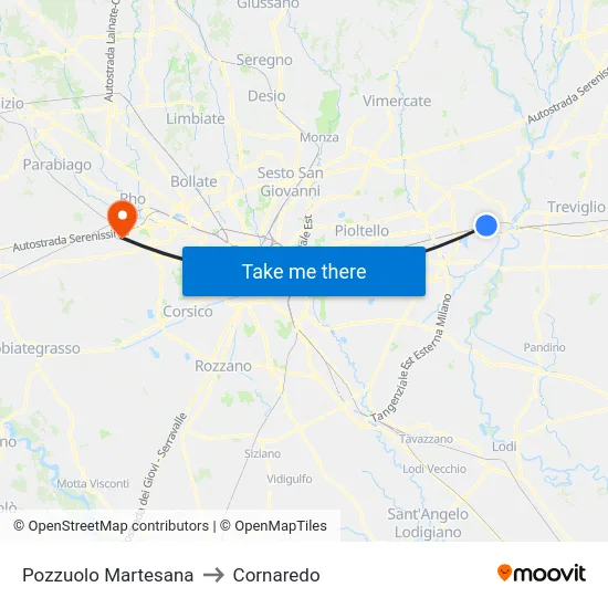 Pozzuolo Martesana to Cornaredo map