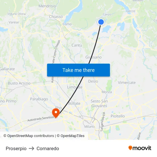 Proserpio to Cornaredo map