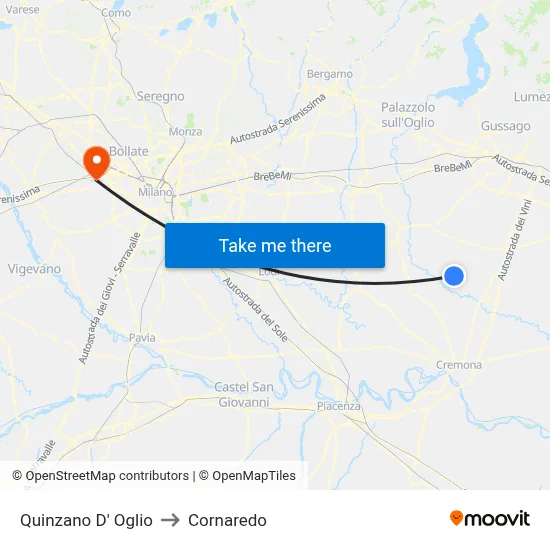 Quinzano D' Oglio to Cornaredo map