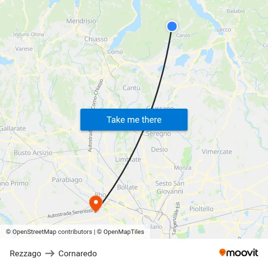 Rezzago to Cornaredo map