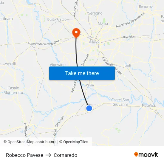 Robecco Pavese to Cornaredo map