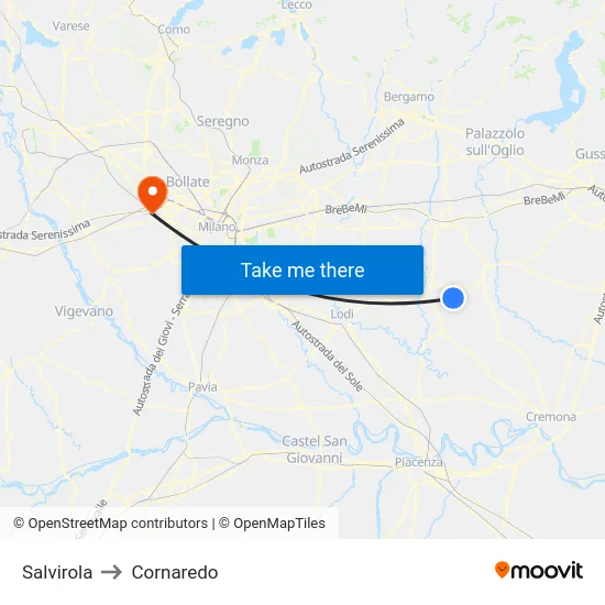 Salvirola to Cornaredo map
