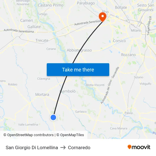San Giorgio Di Lomellina to Cornaredo map