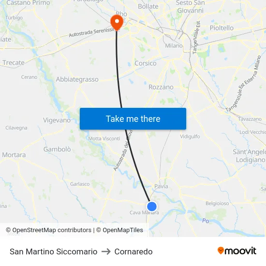 San Martino Siccomario to Cornaredo map