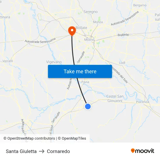 Santa Giuletta to Cornaredo map