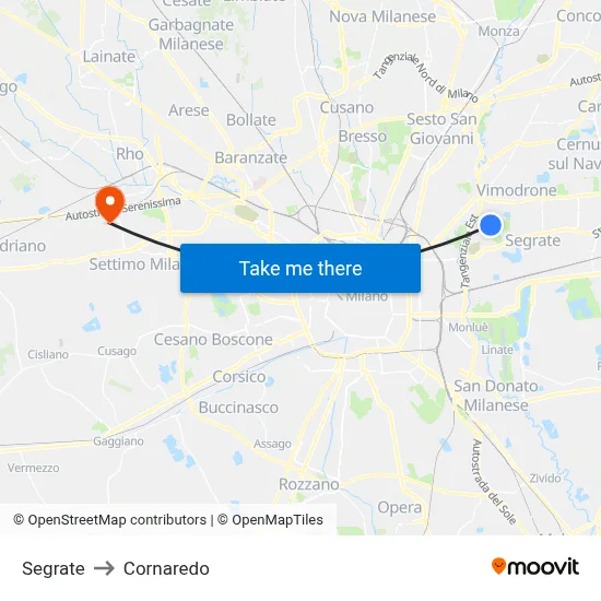 Segrate to Cornaredo map