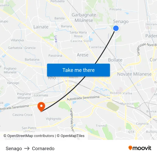 Senago to Cornaredo map