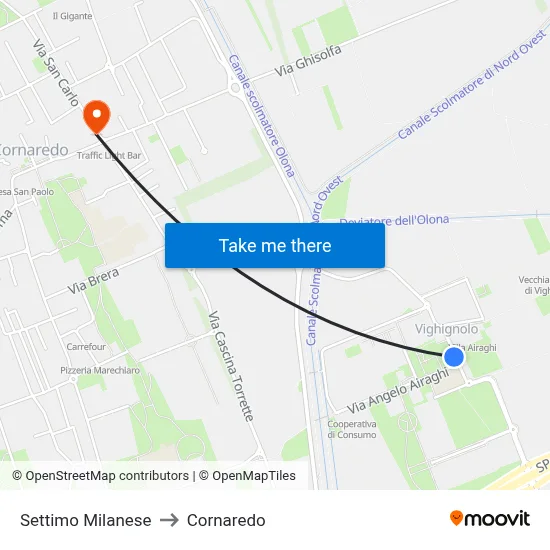 Settimo Milanese to Cornaredo map