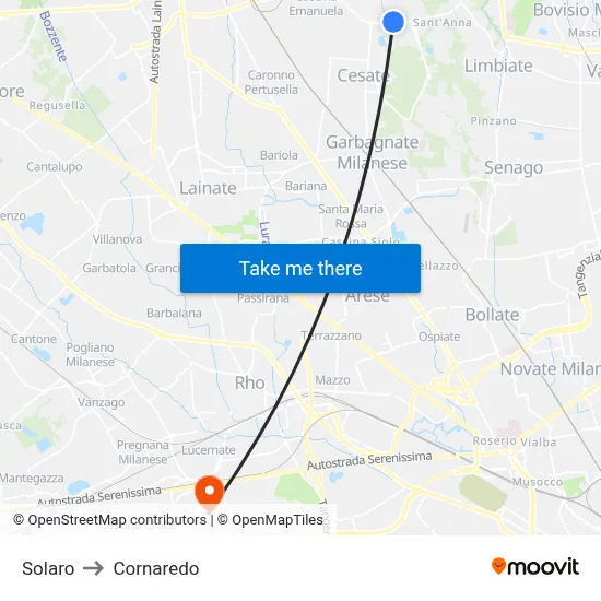 Solaro to Cornaredo map