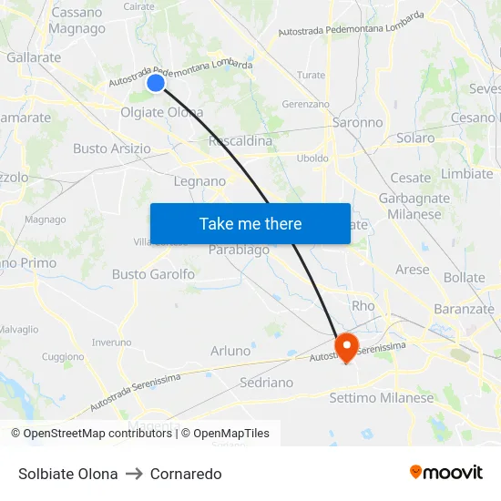 Solbiate Olona to Cornaredo map