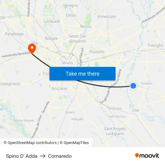 Spino D' Adda to Cornaredo map
