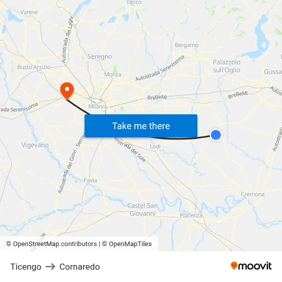 Ticengo to Cornaredo map