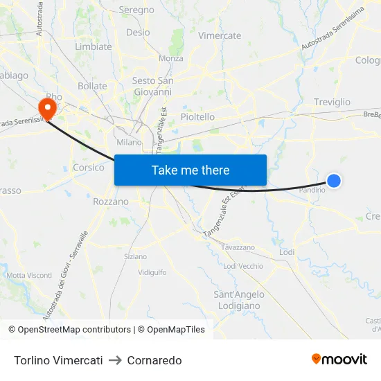 Torlino Vimercati to Cornaredo map