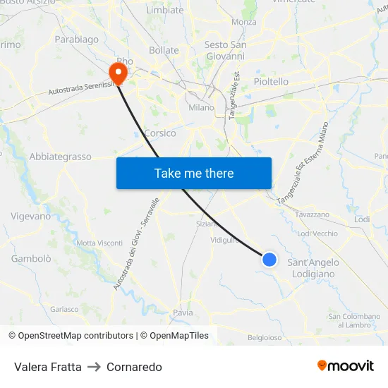 Valera Fratta to Cornaredo map