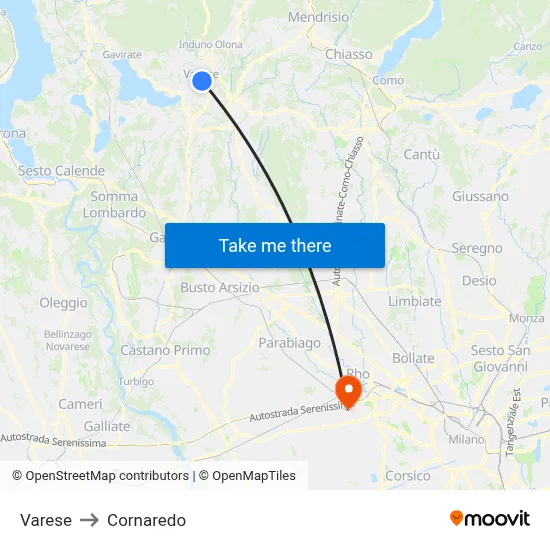 Varese to Cornaredo map
