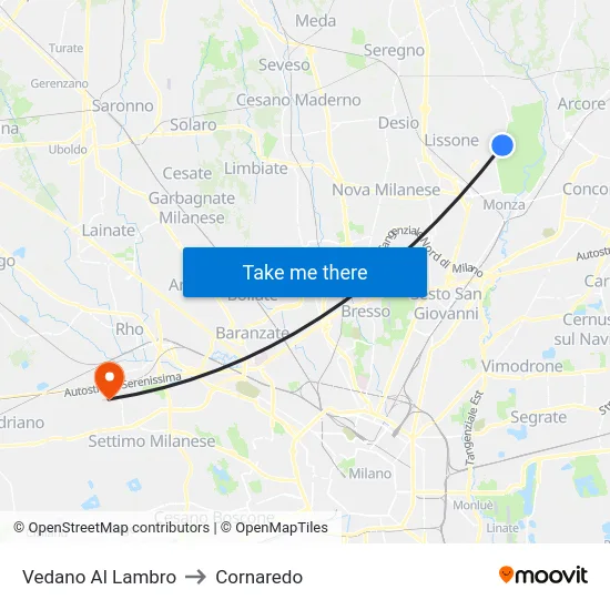 Vedano Al Lambro to Cornaredo map